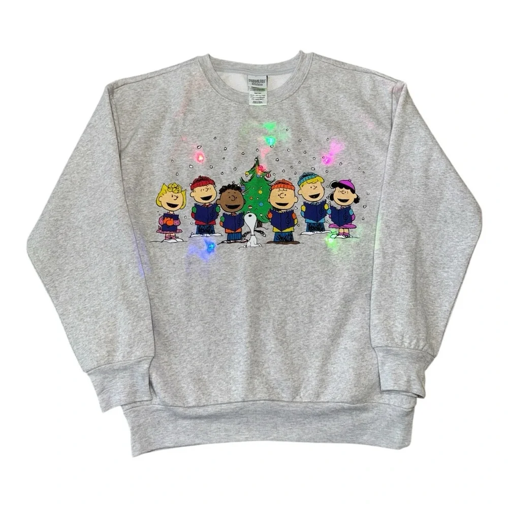 Women’s Peanuts Christmas/Holiday Gray Light Up Sweater - S